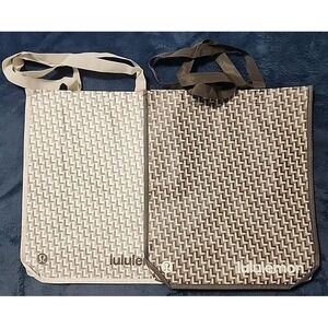 2 New Lululemon Large Reusable Shopper Tote Bag Limited Edition Ivory And Brown
